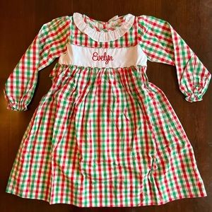 NEW Cecil & Lou Christmas green & red checkered dress size 7, Evelyn monogram